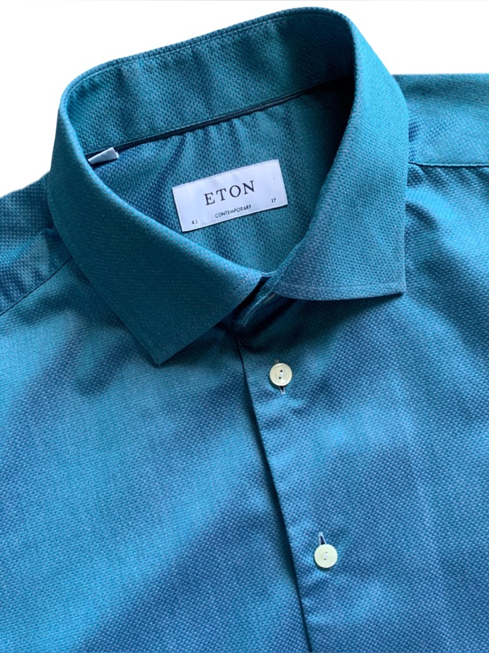 Eton Teal Contemporary Fit Button Up Long Sleeve Dress Shirt Size 17